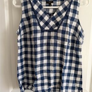 Talbots Navy and White Gingham Sleeveless Blouse